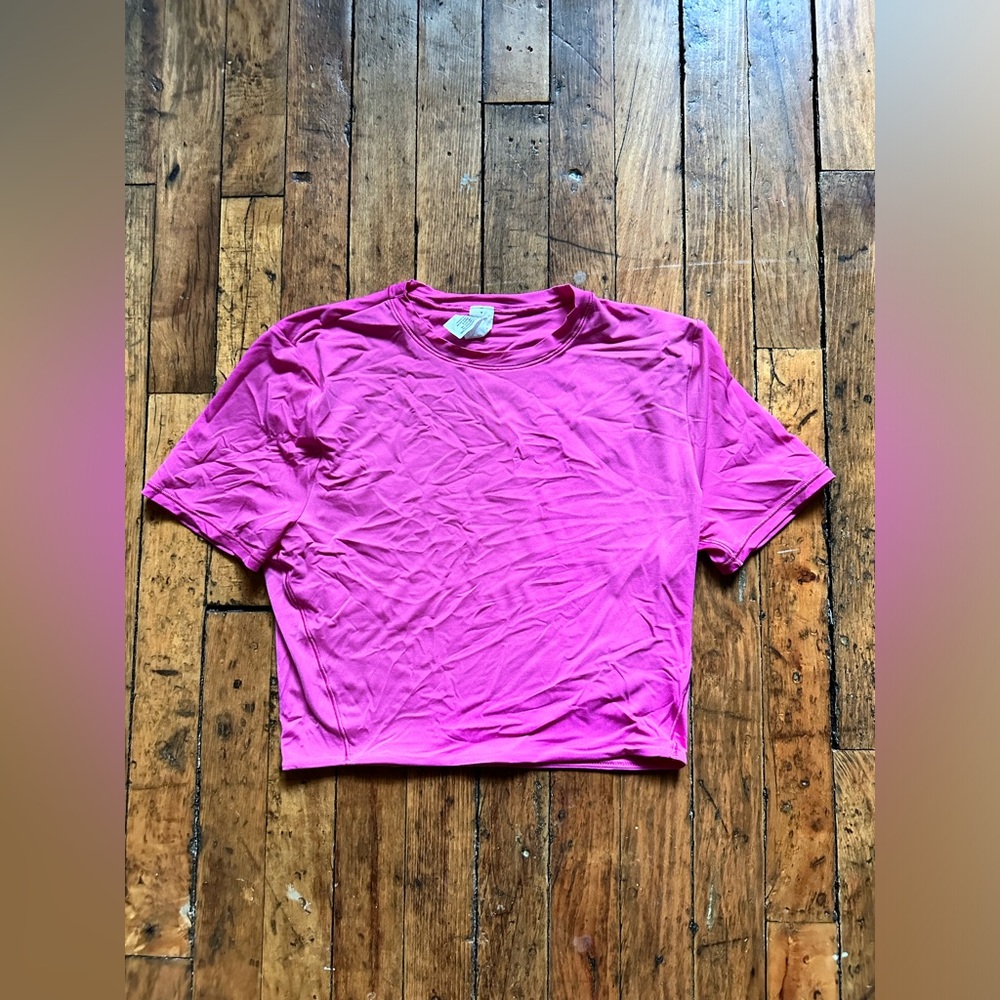 LULULEMON WUNDERMOST ULTRA SOFT NULU CREWNECK CROPPED T SHIRT SONIC PINK SIZE M
